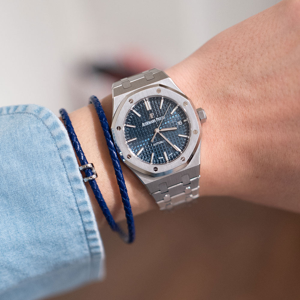 Double Wrap Crisscross Sapphire Blue Leather Bracelet