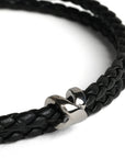 Double Wrap Crisscross Jet Black Leather Bracelet