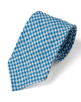Colombo Seersucker Gingham Check Sky Blue Wool Sfoderato Tie