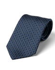 Square Chain Link Pattern Navy Printed Silk Tie