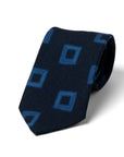 Square Tile Pattern Navy Printed Wool Tie