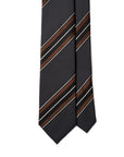 Wide Stripe Black Brown White Woven Silk Tie