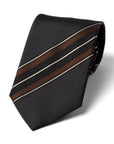 Wide Stripe Black Brown White Woven Silk Tie