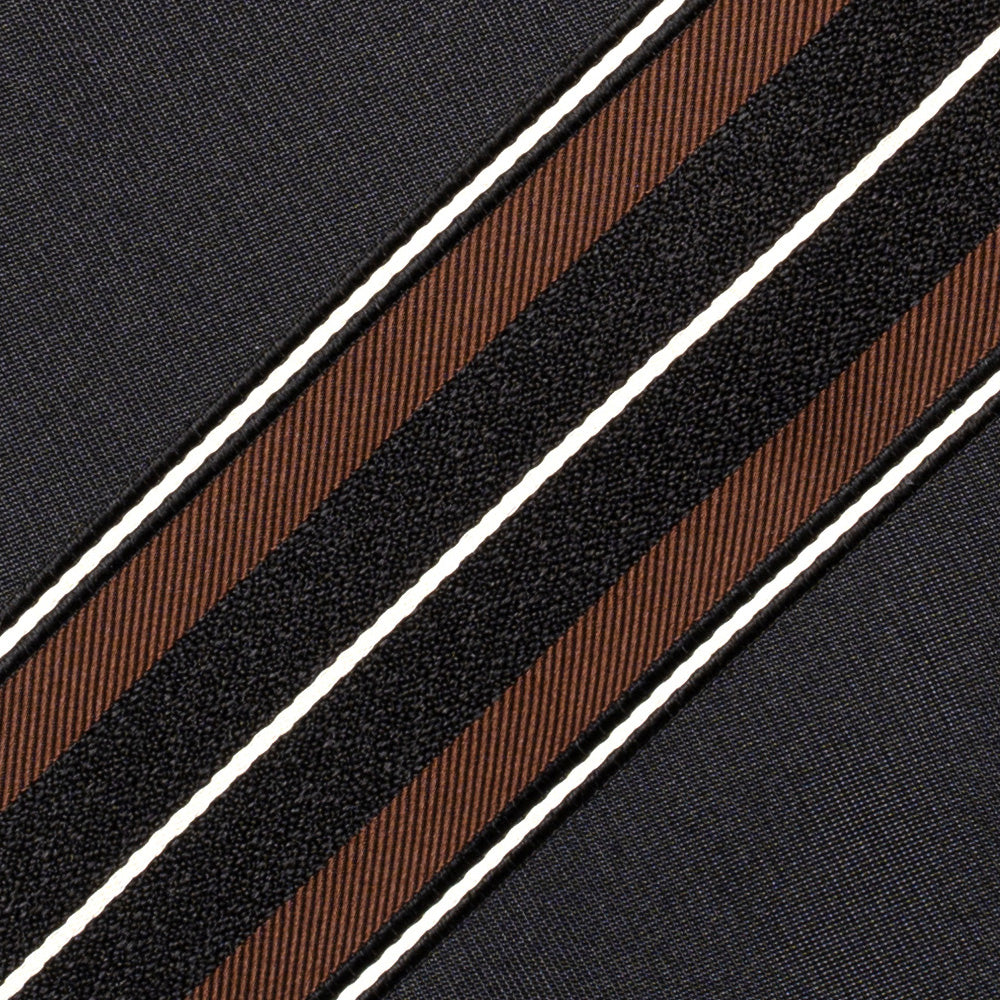 Wide Stripe Black Brown White Woven Silk Tie
