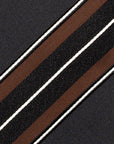 Wide Stripe Black Brown White Woven Silk Tie