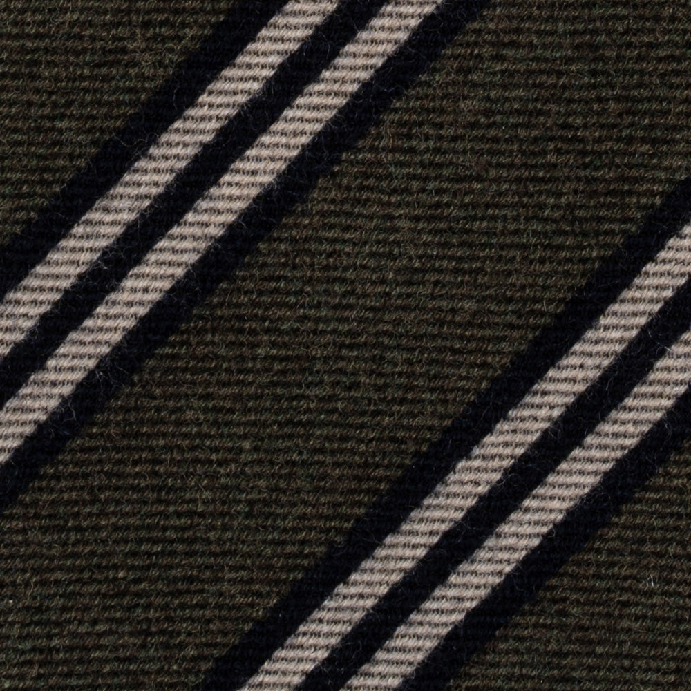 Classic Stripe Khaki Green Black Beige Woven Wool Silk Tie