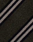 Classic Stripe Khaki Green Black Beige Woven Wool Silk Tie
