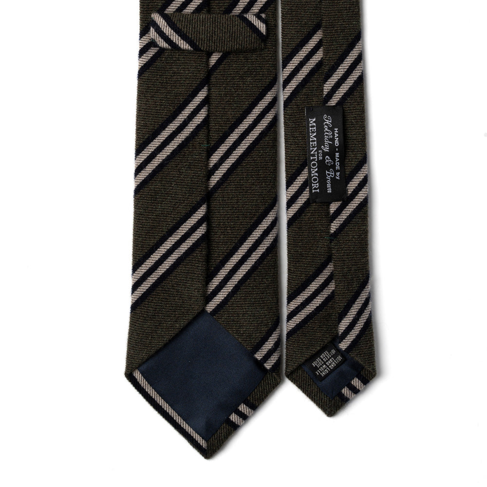Classic Stripe Khaki Green Black Beige Woven Wool Silk Tie