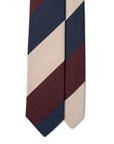 Block Stripe Dark Navy, Chocolate Brown, and Beige Woven Silk-Cotton Tie