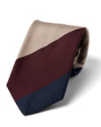 Block Stripe Dark Navy, Chocolate Brown, and Beige Woven Silk-Cotton Tie