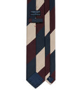 Block Stripe Dark Navy, Chocolate Brown, and Beige Woven Silk-Cotton Tie