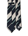 King Twill Stripe Navy, Emerald Blue, and Silver Woven Silk Tie
