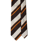 King Twill Stripe Brown, Orange, and Beige Woven Silk Tie