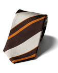 King Twill Stripe Brown, Orange, and Beige Woven Silk Tie