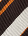 King Twill Stripe Brown, Orange, and Beige Woven Silk Tie