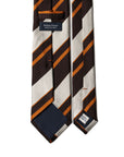 King Twill Stripe Brown, Orange, and Beige Woven Silk Tie
