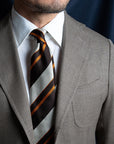 King Twill Stripe Brown, Orange, and Beige Woven Silk Tie