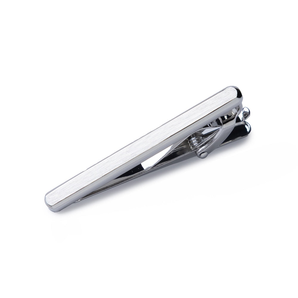 Dual Curve Brushed Metal Short Tie Clip