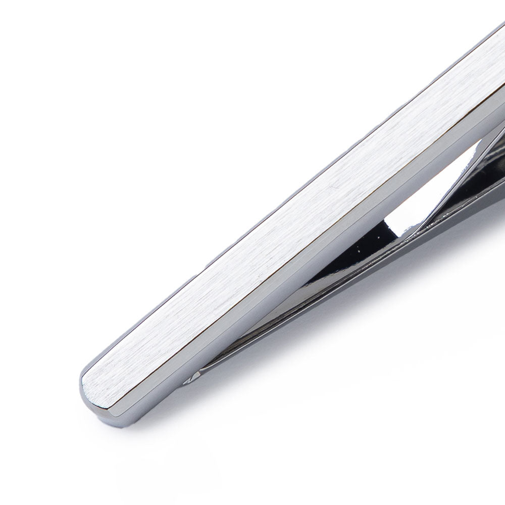 Dual Curve Brushed Metal Short Tie Clip