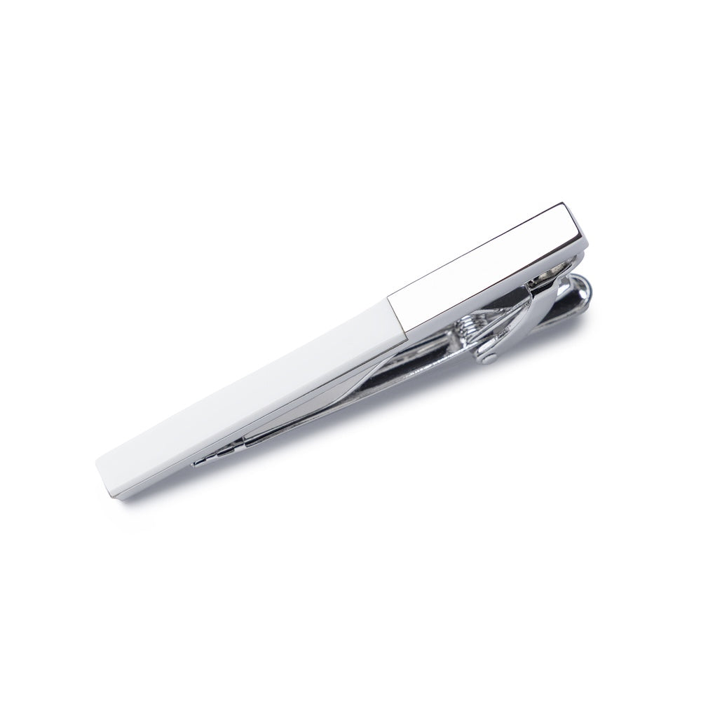 White Acrylic &amp; Polished Metal Tie Clip
