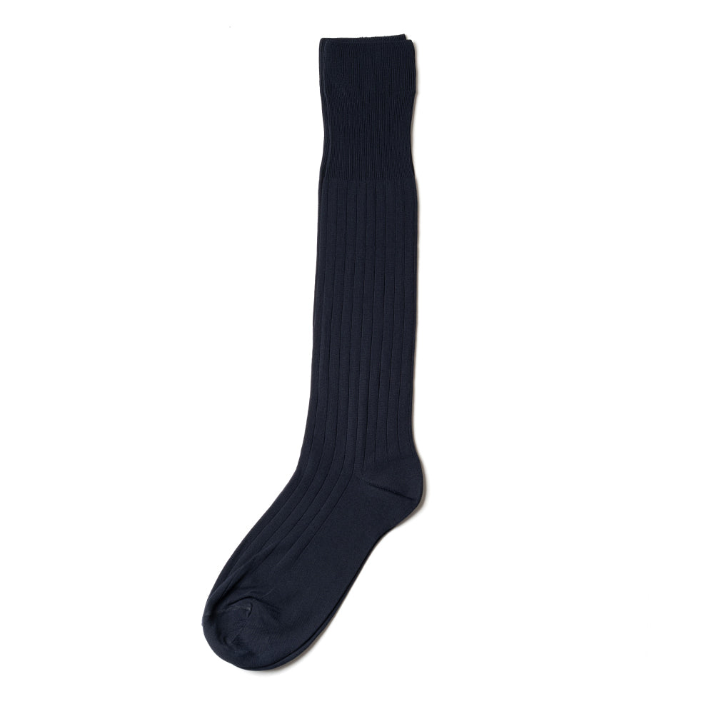 Navy Microfiber Solid Ribbed Long Hose Socks