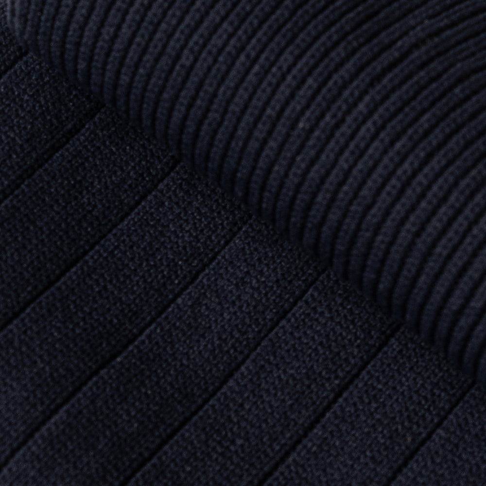 Navy Microfiber Solid Ribbed Long Hose Socks