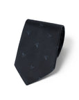Mini Leaf Motif Pattern Dark Navy Woven Silk Tie