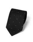 White Small Polka Dot Pattern Jet Black Woven Silk Tie