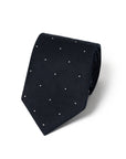 White Small Polka Dot Pattern Dark Navy Woven Silk Tie