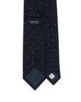 White Small Polka Dot Pattern Dark Navy Woven Silk Tie