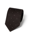 White Small Polka Dot Pattern Espresso Brown Woven Silk Tie