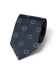 Big Double Circle Dot Pattern Dark Navy Woven Silk Tie