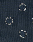 Big Double Circle Dot Pattern Dark Navy Woven Silk Tie