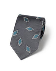 Diamond Pattern Charcoal Grey Blue Woven Silk Tie