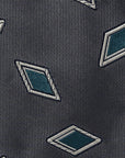 Diamond Pattern Charcoal Grey Blue Woven Silk Tie
