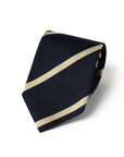 Champagne Gold Stripe Dark Navy Woven Silk Tie