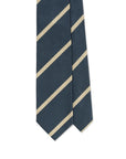 Champagne Gold Stripe Steel Blue Woven Silk Tie