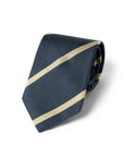 Champagne Gold Stripe Steel Blue Woven Silk Tie