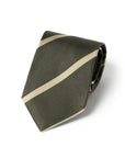 Champagne Gold Stripe Olive Green Woven Silk Tie