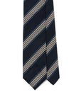 White Quattro Stripe Deep Navy Woven Silk Tie
