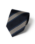 White Quattro Stripe Deep Navy Woven Silk Tie