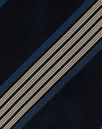 White Quattro Stripe Deep Navy Woven Silk Tie