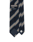 White Quattro Stripe Deep Navy Woven Silk Tie