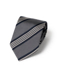 White Quattro Stripe Charcoal Grey Woven Silk Tie