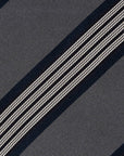 White Quattro Stripe Charcoal Grey Woven Silk Tie