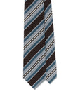 Multi Stripe Dark Brown Teal Blue Woven Silk Tie