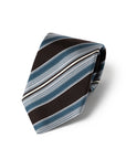 Multi Stripe Dark Brown Teal Blue Woven Silk Tie