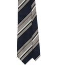 Block Stripe Dark Navy Grey Woven Silk Tie