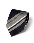Block Stripe Dark Navy Grey Woven Silk Tie