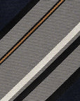 Block Stripe Dark Navy Grey Woven Silk Tie
